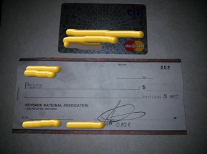 blank check and credit card