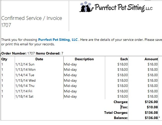 bluewave pet sitting confirmation email