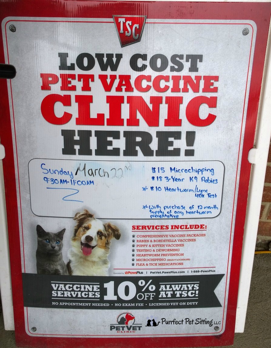 Low Cost Pet Vaccination Clinic At Tractor Supply March 22, 2015